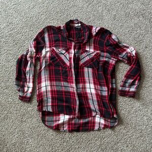 Express Womens Red Black White Shirt Plaid Button Down Long Sleeve L